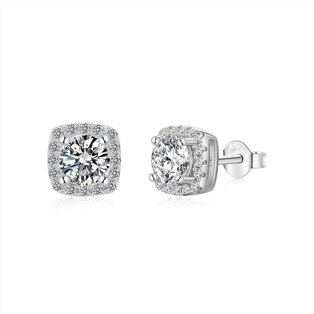 S925 Sterling Silver Zircon Single Rhinestone Ear Studs Female Earrings-Jewearrings