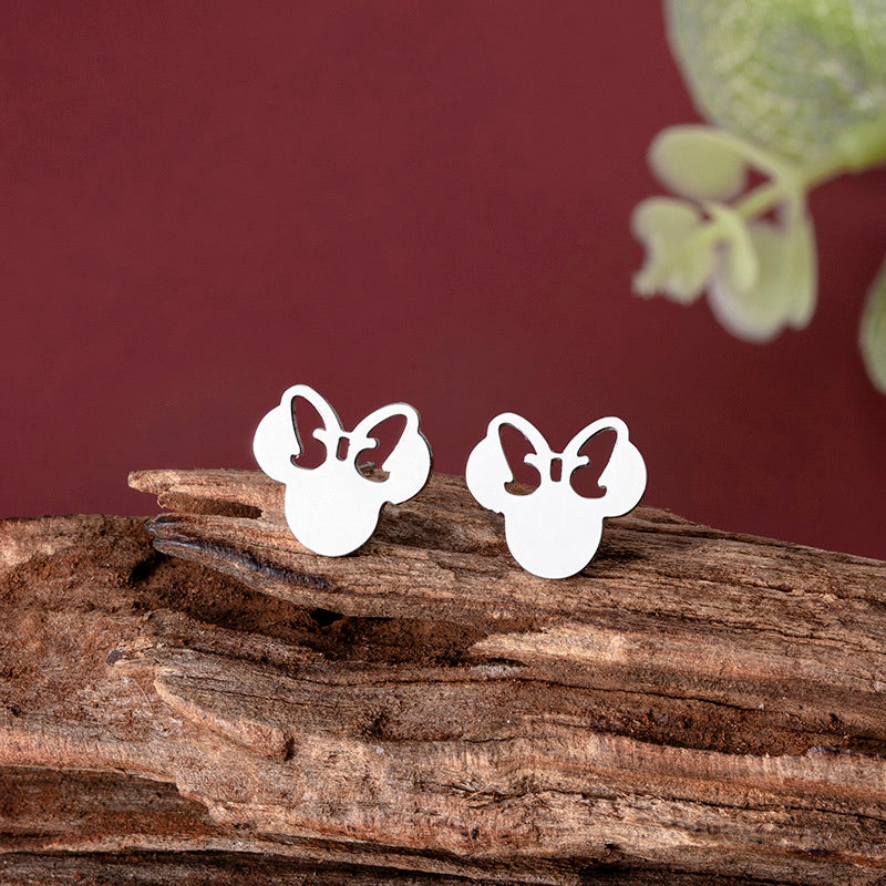 Cute Mini Bow Mouse Stainless Steel Stud Earrings-Jewearrings