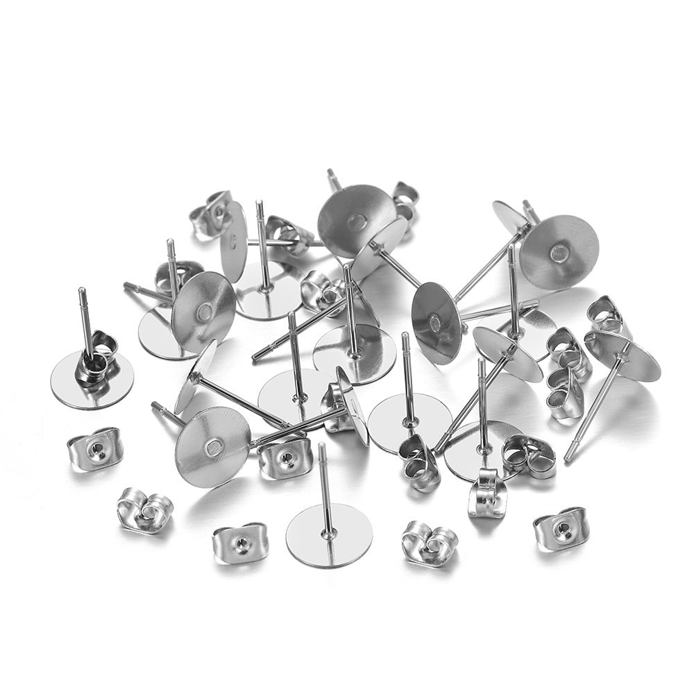 Stainless Steel Studs Flat Disc Stud Holder Auricular Needle Set DIY Earrings-Jewearrings