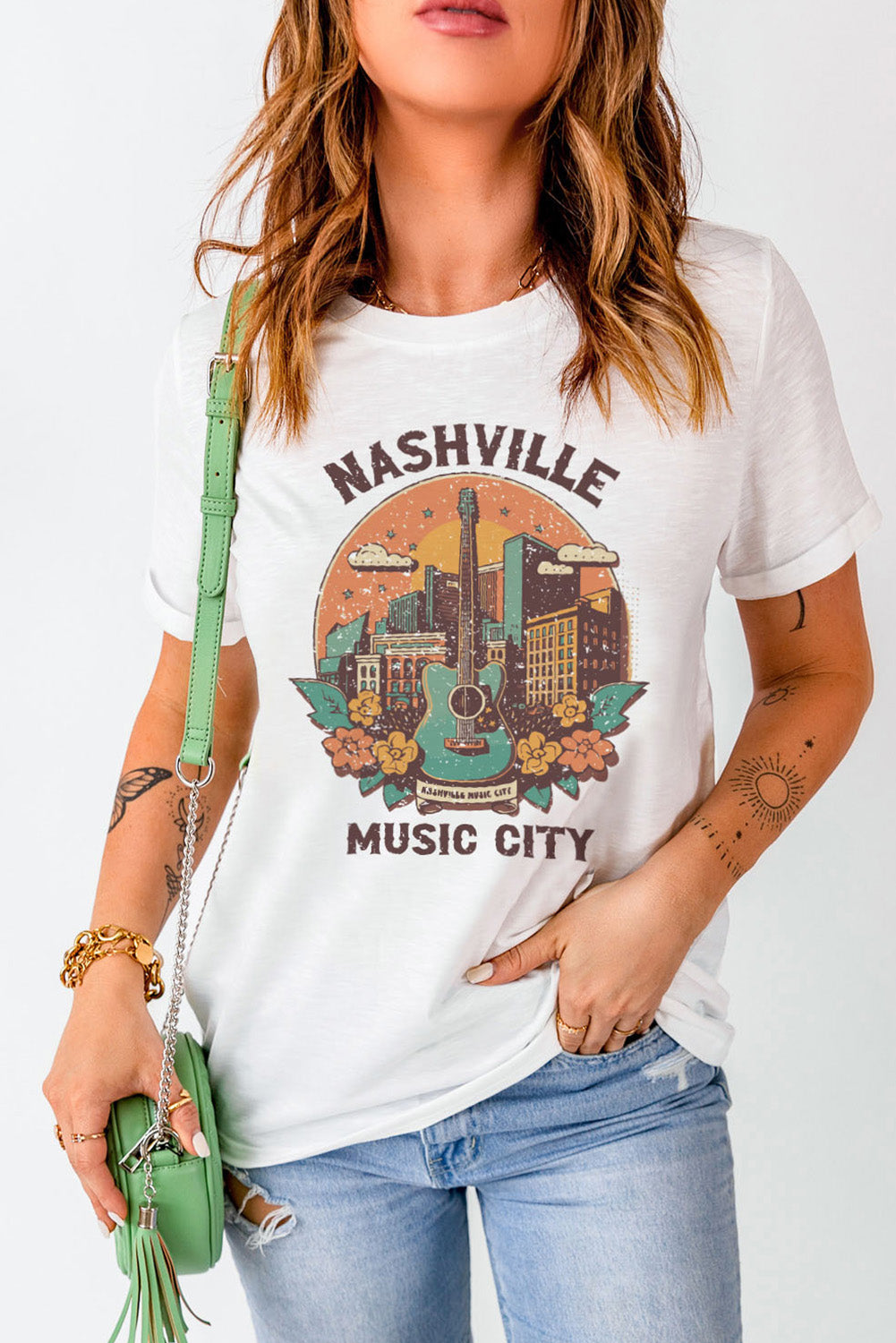 NASHVILLE MUSIC CITY Graphic Round Neck Tee-Jewearrings