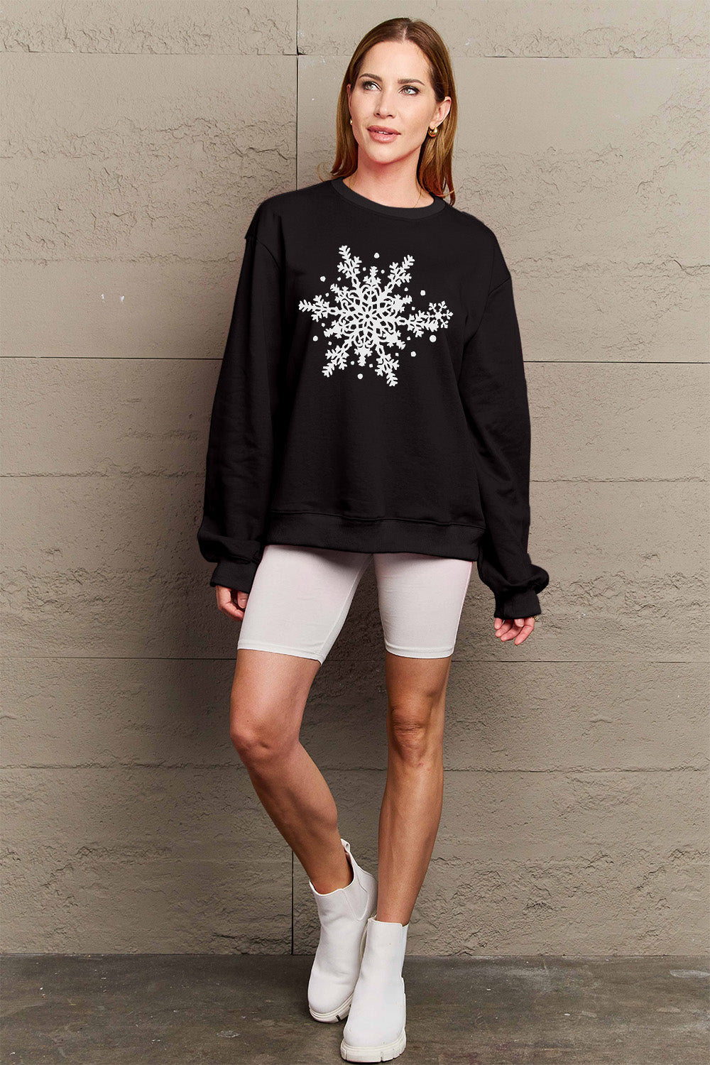 Simply Love Full Size Snowflake Graphic Sweatshirt-Jewearrings