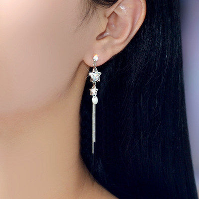 925 Sterling Silver Jewelry Female Star Zircon Tassel Earrings-Jewearrings