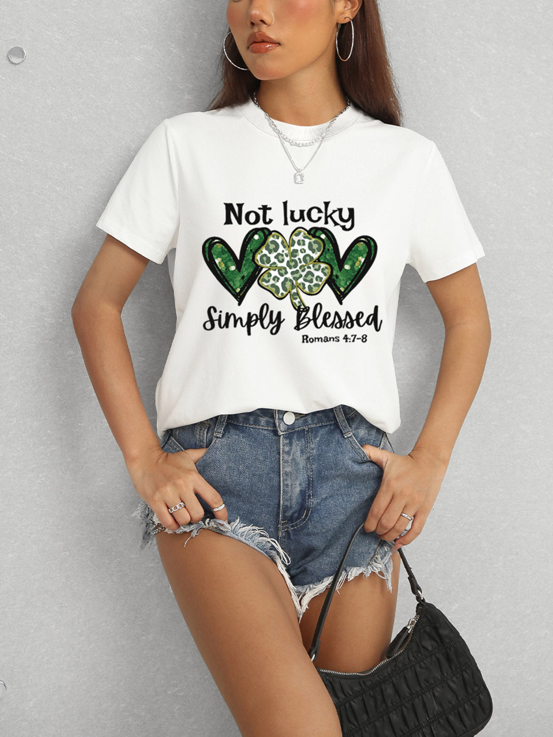 Lucky Clover Round Neck Short Sleeve T-Shirt-Jewearrings