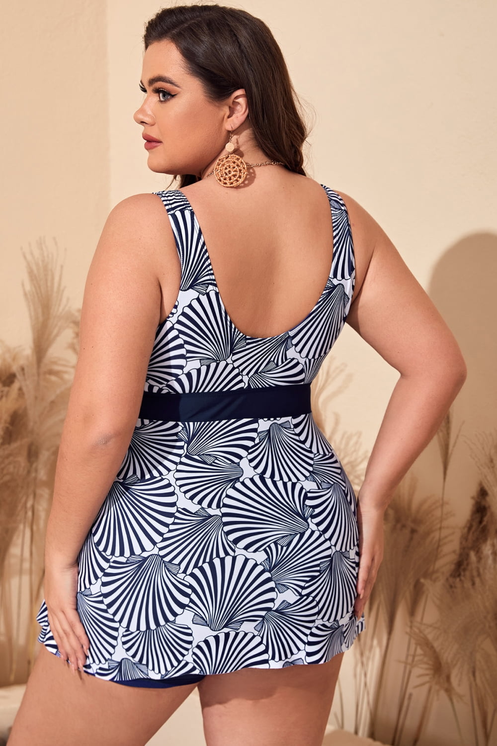 Plus Size Printed Sleeveless Top and Shorts Swim Set-Jewearrings