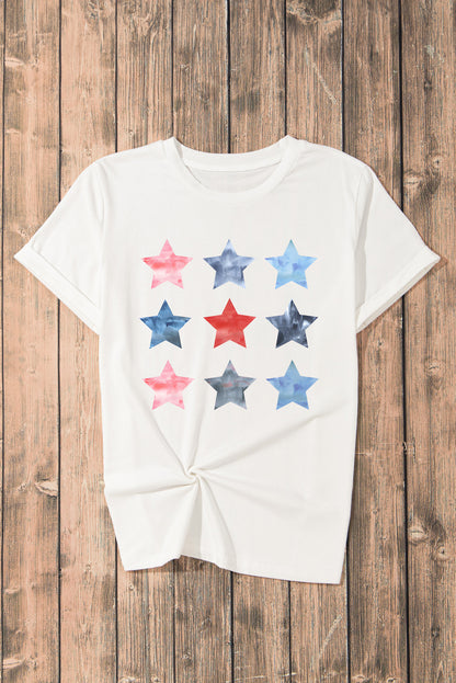 Star Round Neck Short Sleeve T-Shirt-Jewearrings