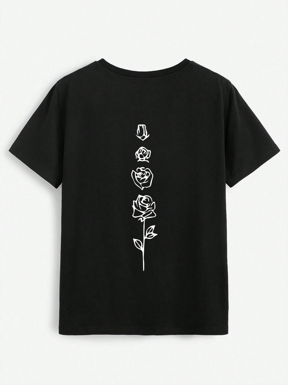 Rose Round Neck Short Sleeve T-Shirt-Jewearrings