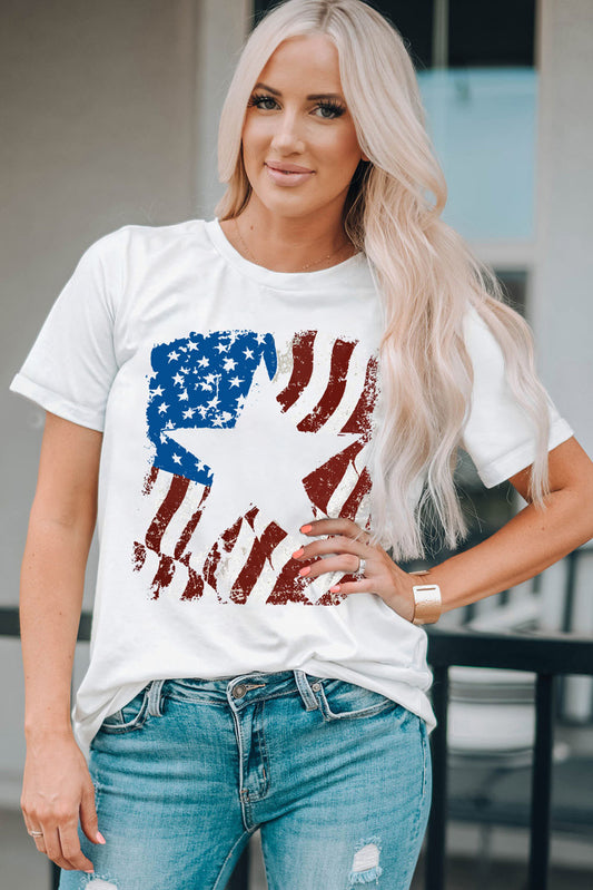 US Flag Graphic Round Neck Tee-Jewearrings