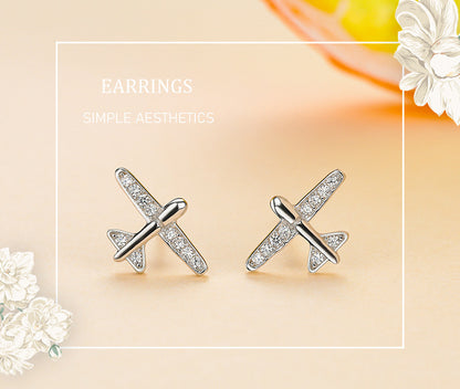 925 Sterling Silver Small Airplane Stud Earrings-Jewearrings