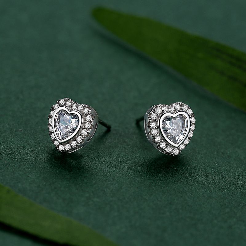 S925 Sterling Silver Light Luxury Zircon Heart Stud Earrings-Jewearrings