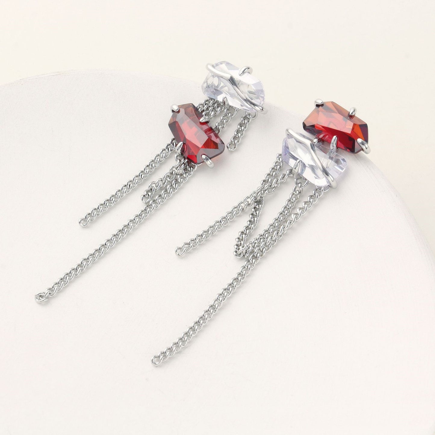 Stud Earrings Double Zircon Peach Blossom Spar Tassel-Jewearrings