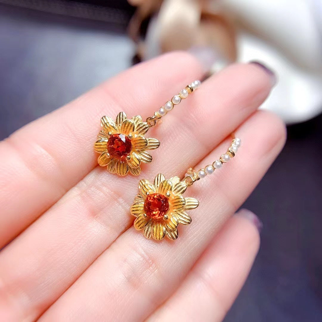 Colored Gems Jewelry 925 Silver Inlaid Natural Citrine Stud Earrings-Jewearrings