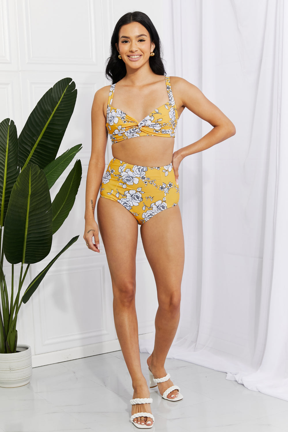 Marina West Swim Take A Dip Twist High-Rise Bikini in Mustard-Jewearrings