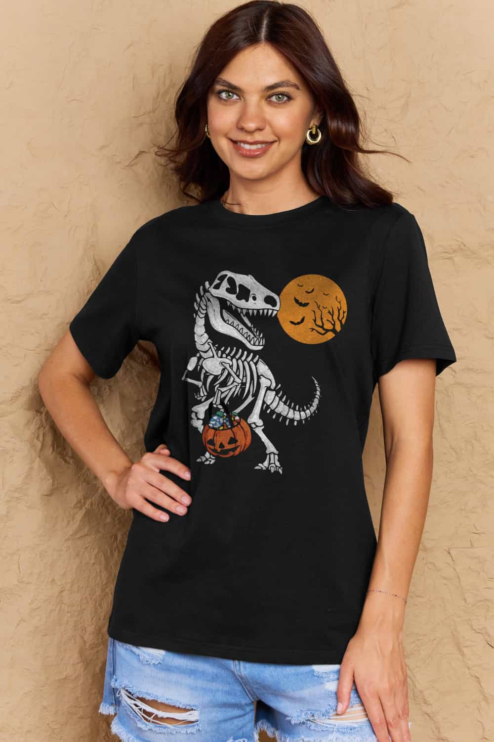 Simply Love Full Size Dinosaur Skeleton Graphic Cotton T-Shirt-Jewearrings