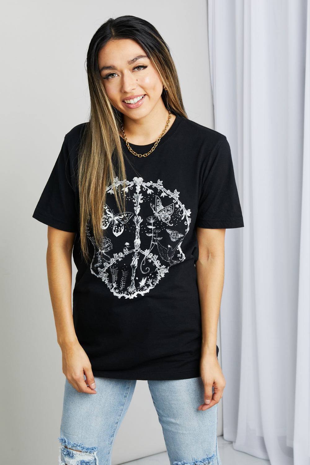 mineB Full Size Butterfly Graphic Tee Shirt-Jewearrings