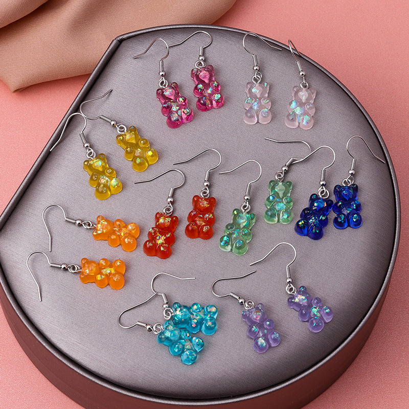 New Fashion Sequins Resin Gummy Bear Dangle Earrings For Women-Jewearrings