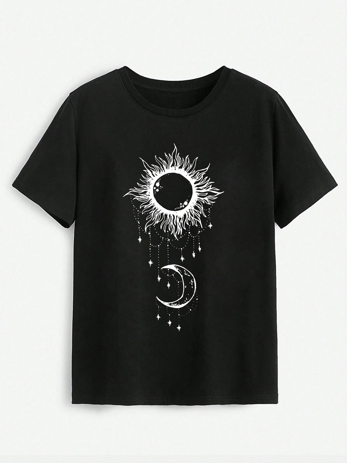 Sun & Moon Graphic Round Neck T-Shirt-Jewearrings