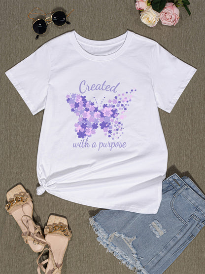 Butterfly Round Neck Short Sleeve T-Shirt-Jewearrings