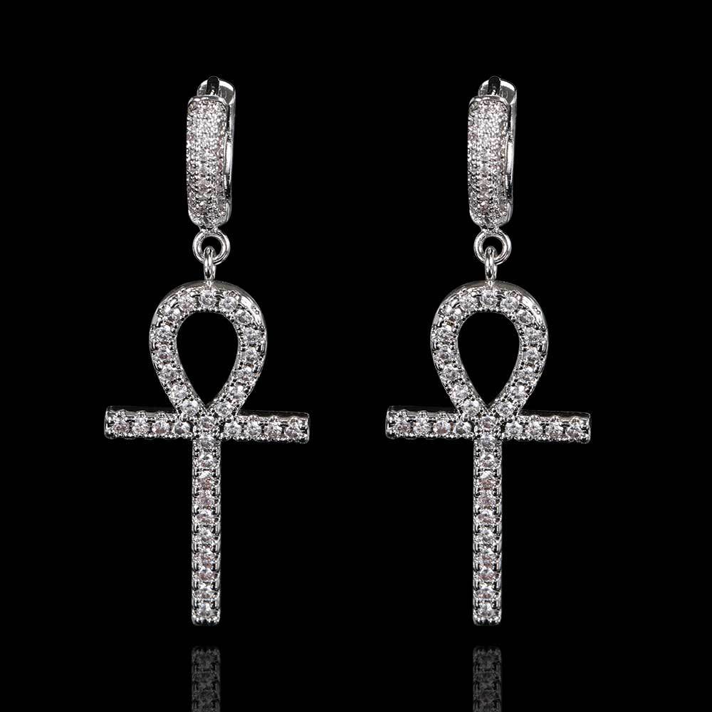 Hip Hop Stud Earrings Ankh Key Personality Cross Earrings-Jewearrings