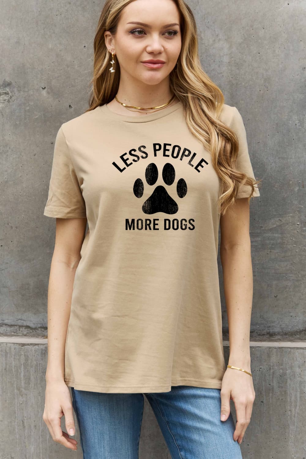 Simply Love Full Size LESS PEOPLE MORE DOGS Graphic Cotton Tee-Jewearrings