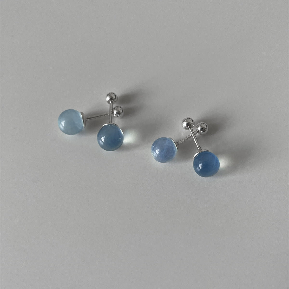 Women's Pure Silver Aquamarine Stud Earrings-Jewearrings