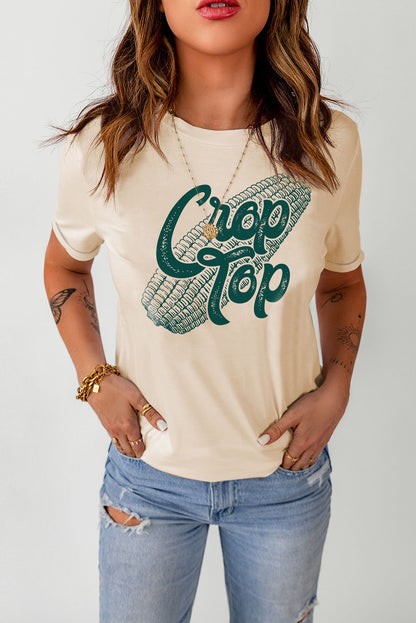 Corn Letter Graphic Cuffed Tee-Jewearrings