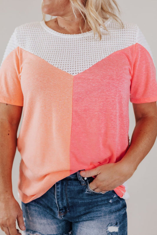 Plus Size Color Block Round Neck Short Sleeve T-Shirt-Jewearrings