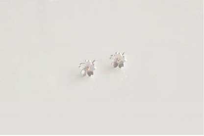 925 Handmade Plain Silver Cherry Blossom Stud Earrings-Jewearrings