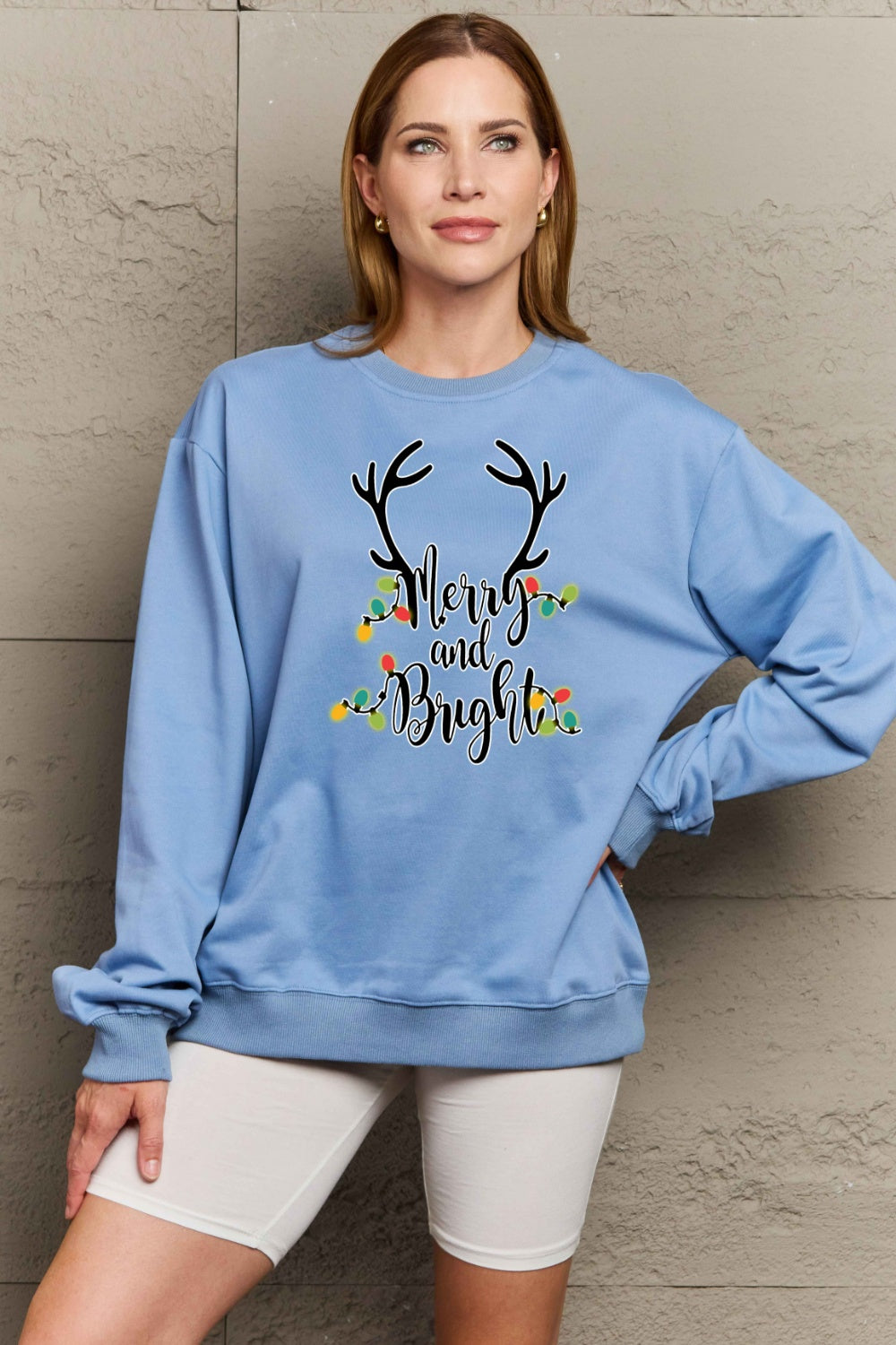 Simply Love Full Size MERRY AND BRIGHT Graphic Sweatshirt-Jewearrings