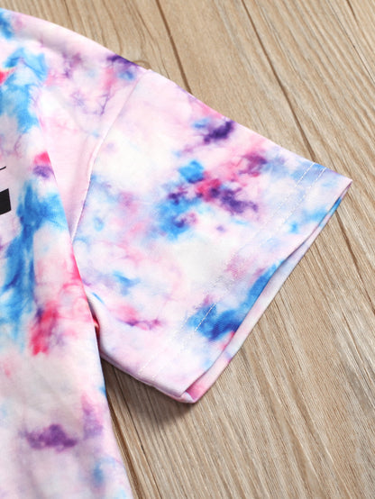 Graphic Tie-Dye Round Neck Short Sleeve Tee-Jewearrings