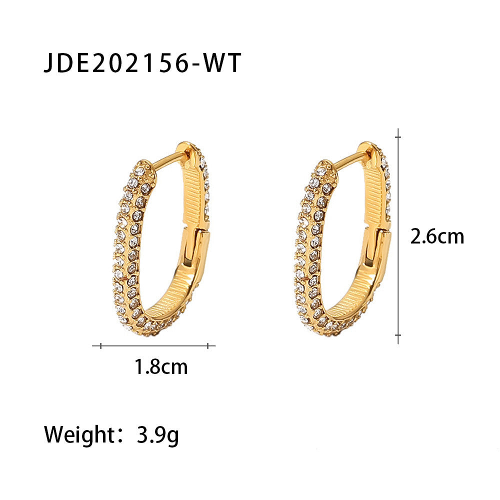 New Fashion Wild 18K Gold Plated White Square Crystal Zircon Hoop Earrings-Jewearrings