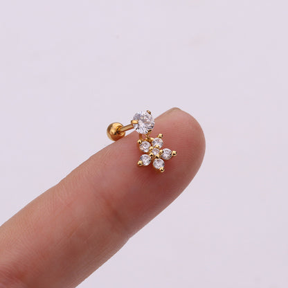 Fashion Heart Shaped Flower Stainless Steel Micro-inlaid Cartilage Earrings Piercing-Jewearrings