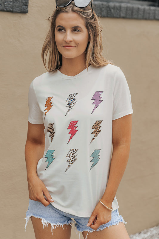 Lightning Graphic Round Neck Short Sleeve T-Shirt-Jewearrings