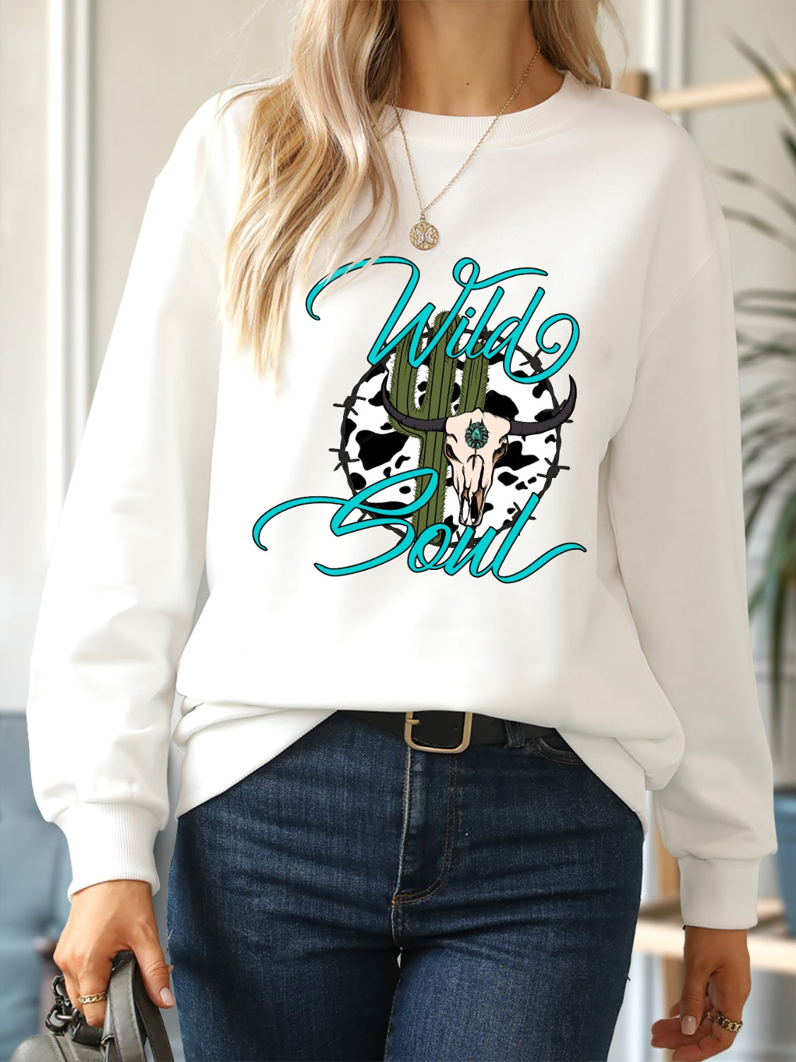 WILD SOUL Round Neck Dropped Shoulder Sweatshirt-Jewearrings