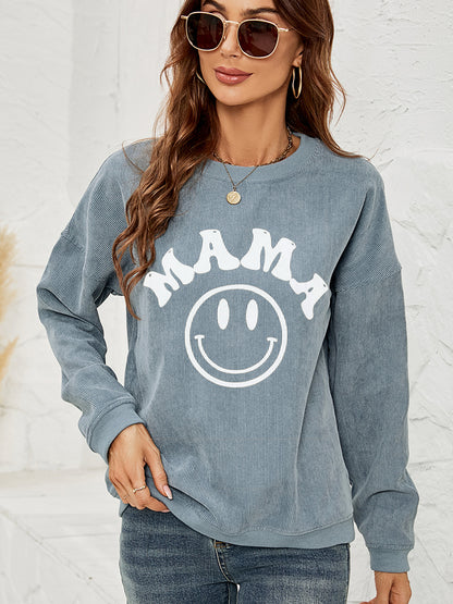 Round Neck Long Sleeve MAMA Graphic Sweatshirt-Jewearrings