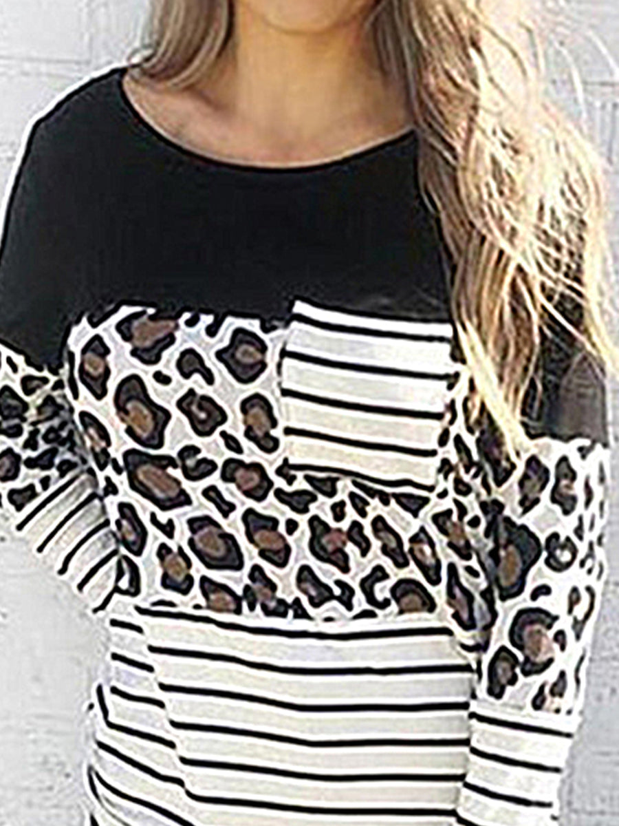 Leopard Striped Long Sleeve T-Shirt-Jewearrings