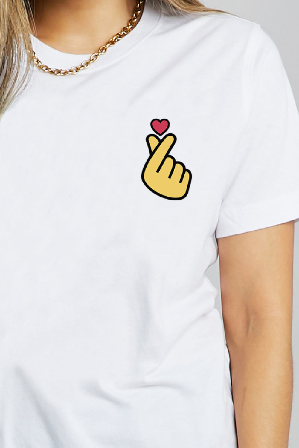 Simply Love Finger Heart Emoji Graphic Cotton T-Shirt-Jewearrings