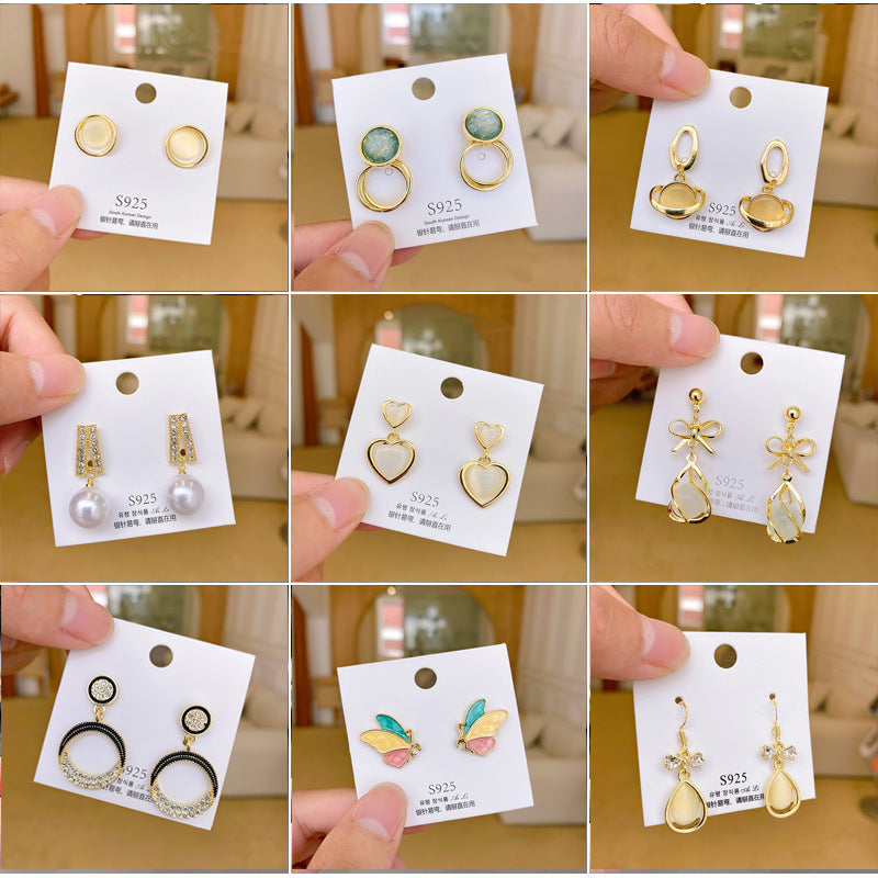 Retro Opal Earrings Korea Dongda Temperament Without Pierced Ears-Jewearrings