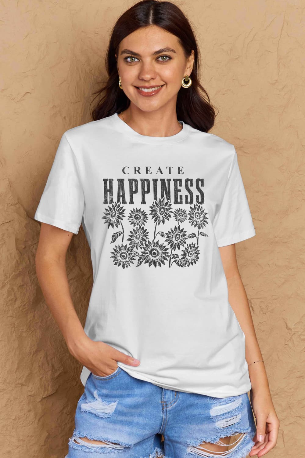 Simply Love Full Size CREATE HAPPINESS Graphic Cotton T-Shirt-Jewearrings