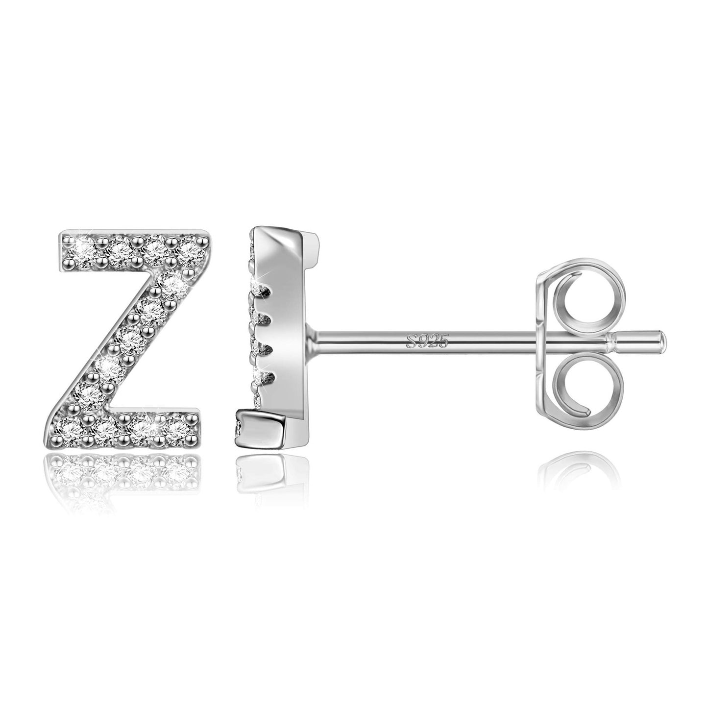 Simple Rhinestone Silver Needle English Alphabet Letter Earrings-Jewearrings