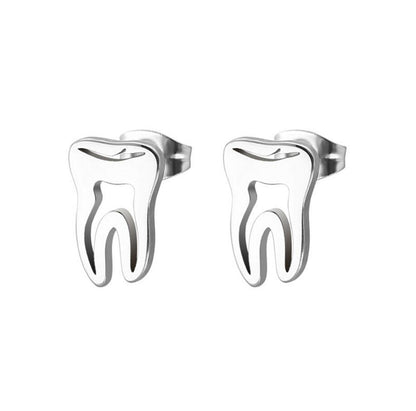 Hollow Tooth-shaped Stud Earrings Simple Personality Stainless Steel-Jewearrings