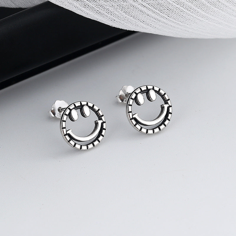 S925 Sterling Silver Simple Smile Face Earrings-Jewearrings