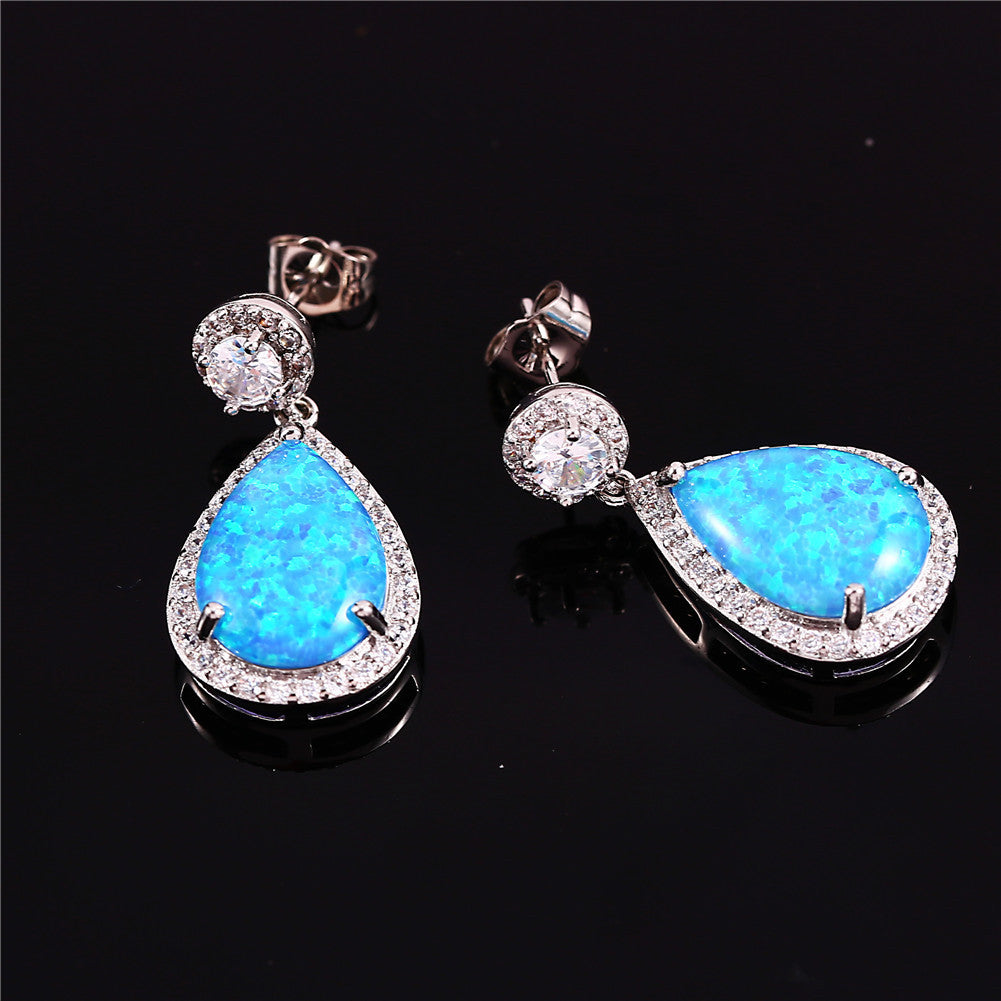 Platinum Opal Water Drop Earrings Temperament Wild-Jewearrings