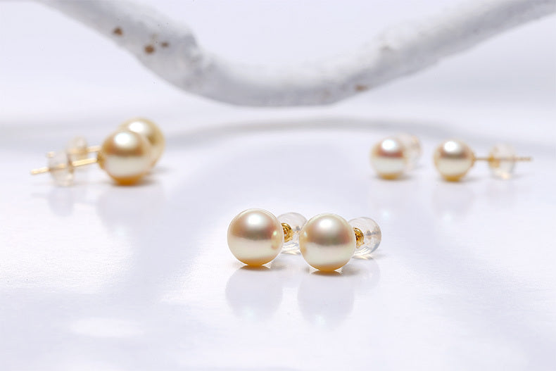 Perfect Round Seawater Pearl Stud Earrings-Jewearrings