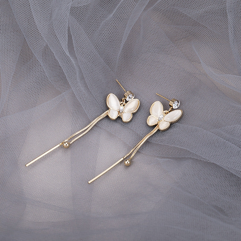 Opal Butterfly Fringe Earrings Exquisite Long Style-Jewearrings