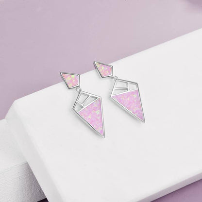 925 Sterling Silver Geometric With Opal Dangle Drop Stud Earrings-Jewearrings