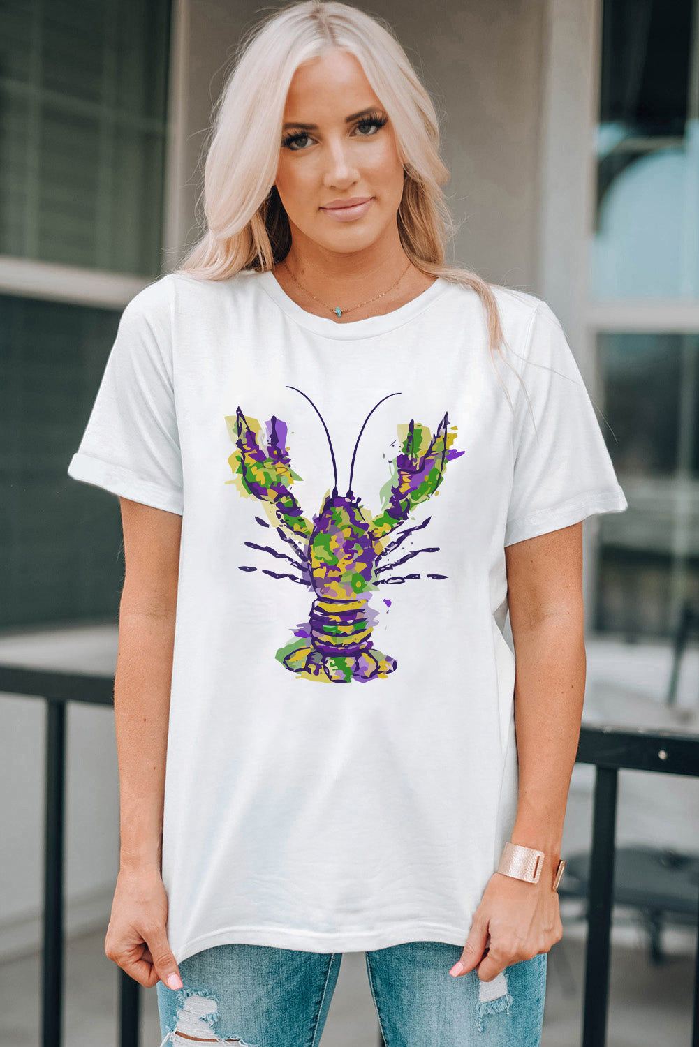 Mardi Gras Lobster Round Neck T-Shirt-Jewearrings