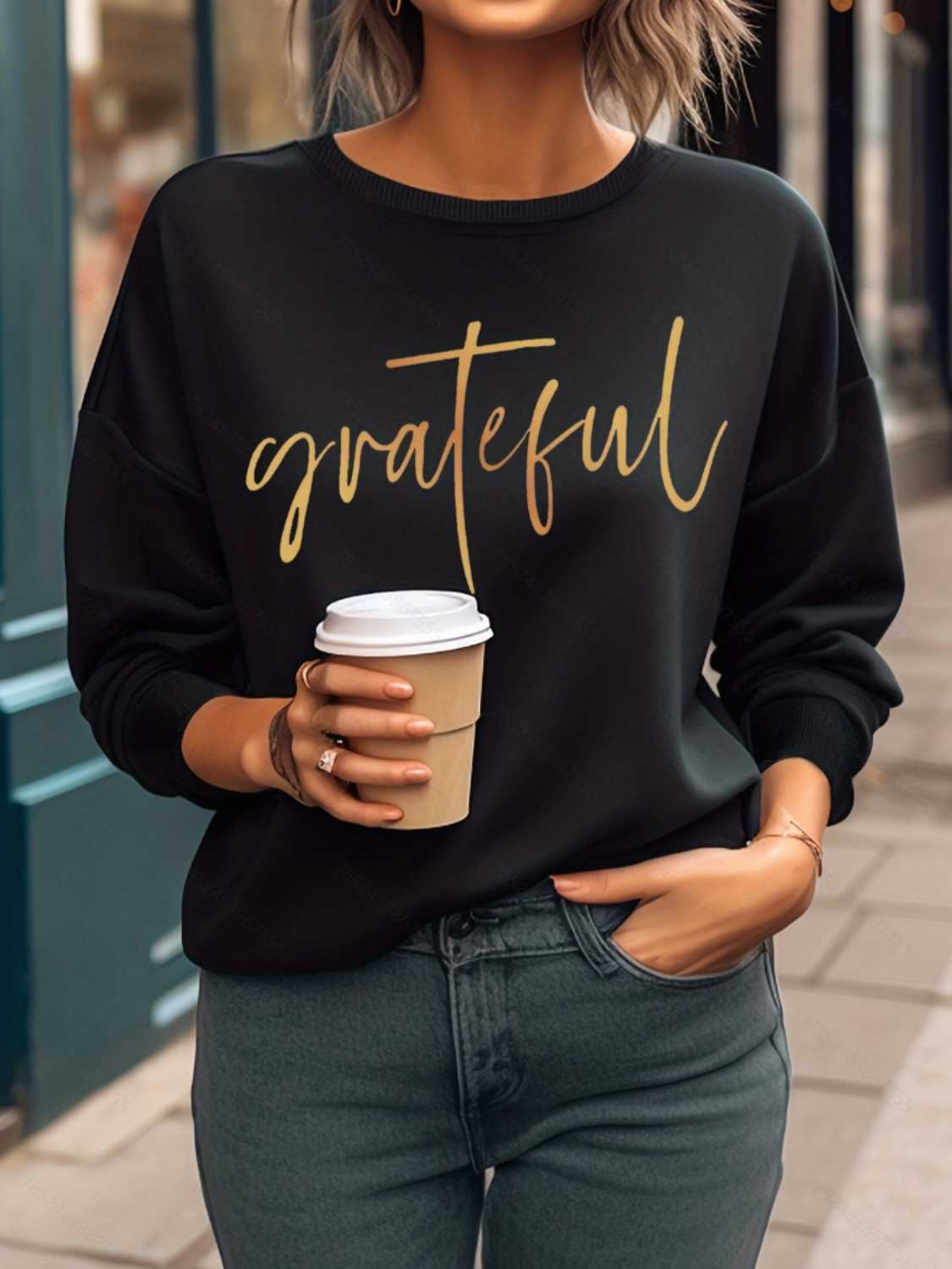 GRATEFUL Round Neck Sweatshirt-Jewearrings