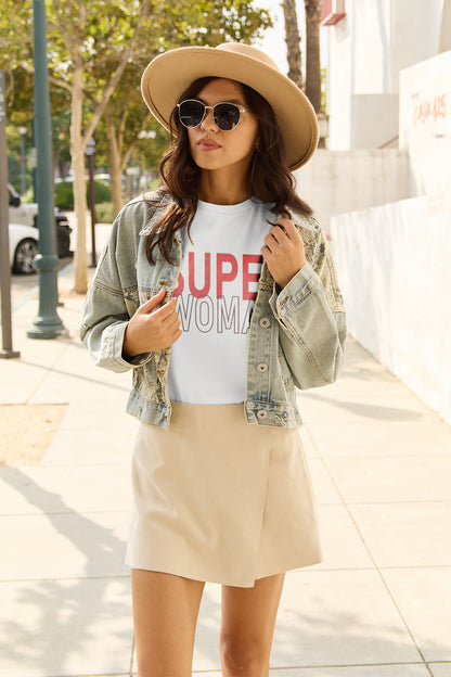 Simply Love Full Size SUPERWOMAN Short Sleeve T-Shirt-Jewearrings