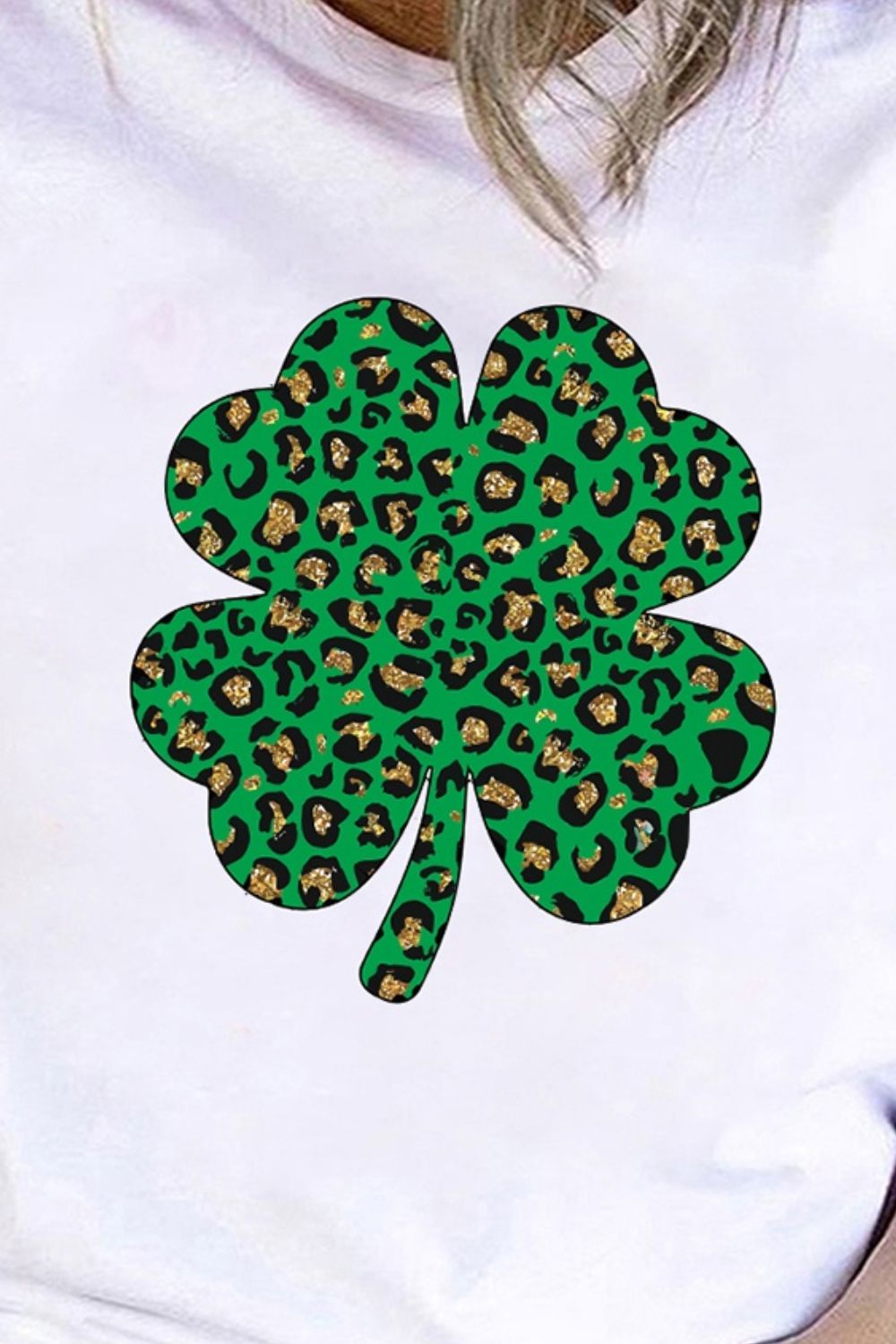 Plus Size Lucky Clover Round Neck T-Shirt-Jewearrings