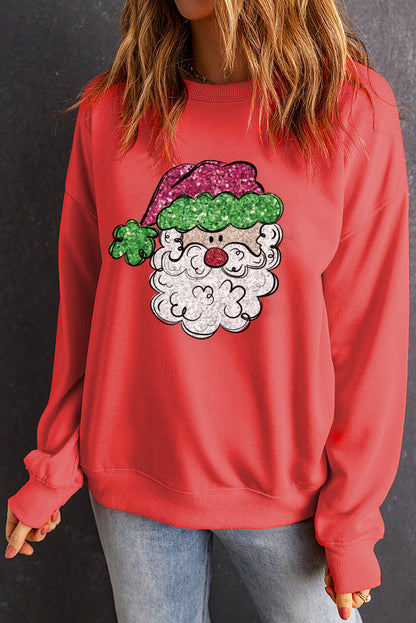 Santa Graphic Round Neck Long Sleeve Sweatshirt-Jewearrings